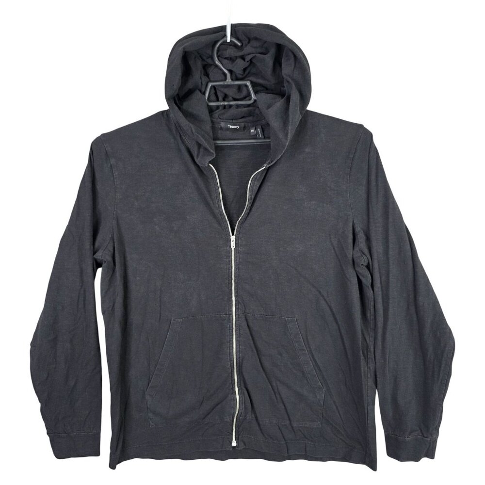 Mens Theory Black Full Zip Hoodie Long Sleeve 100% Cotton Size XXL